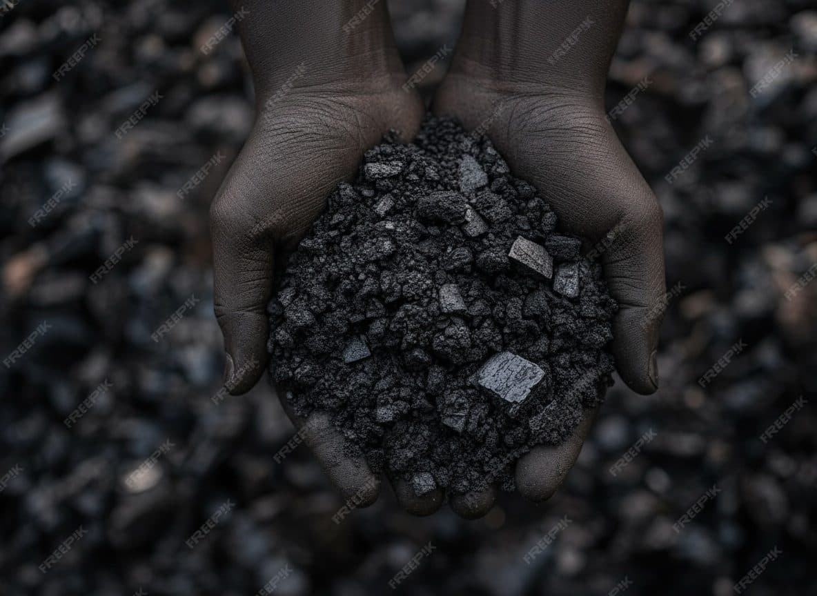 Hands holding biochar soil