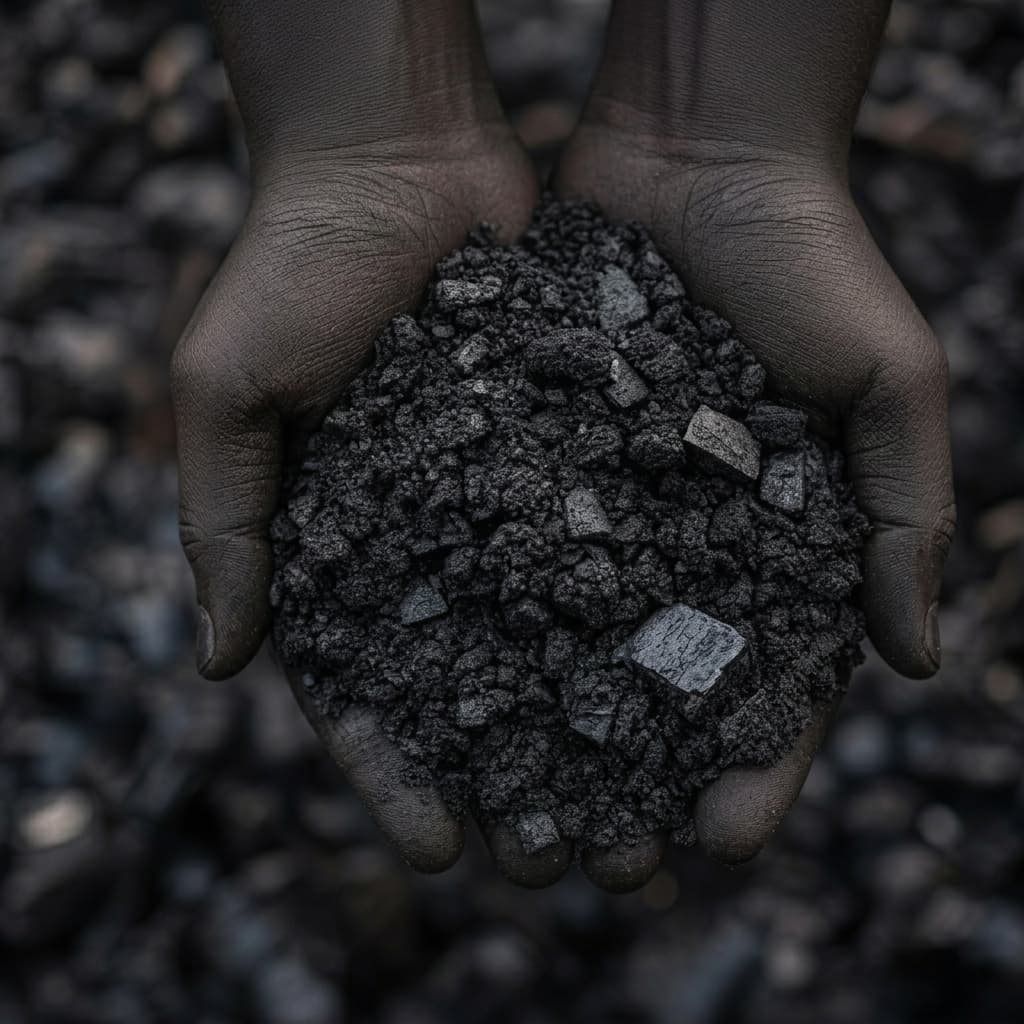 Hands holding biochar soil